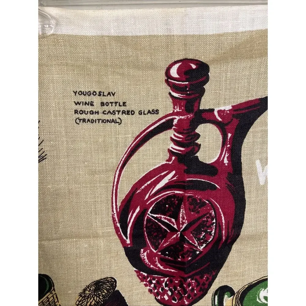 Vintage Irish Linen Tea Towel‎ Exotic Wine Bottles Cool Graphics